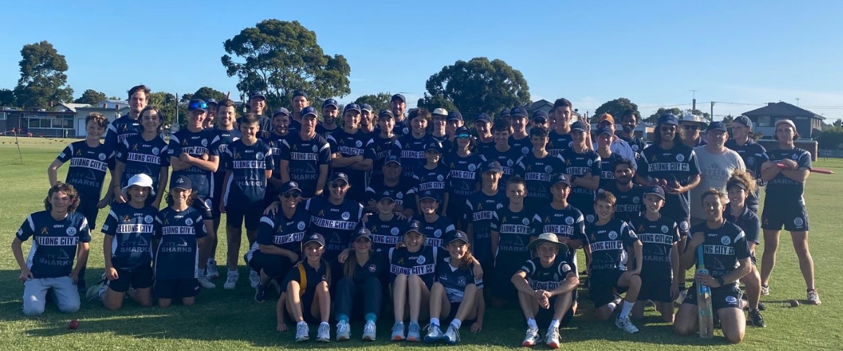 Geelong City Cricket Club senior and junior players and coaches together at Richmond Crescent, Geelong